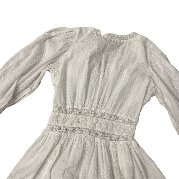 Love Shack Fancy Leno Mini Dress Long Sleeve V Neck Womens White Size 2 - Picture 8 of 15